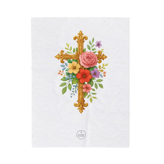 Blooming Faith Plush Blanket – Floral Cross Design