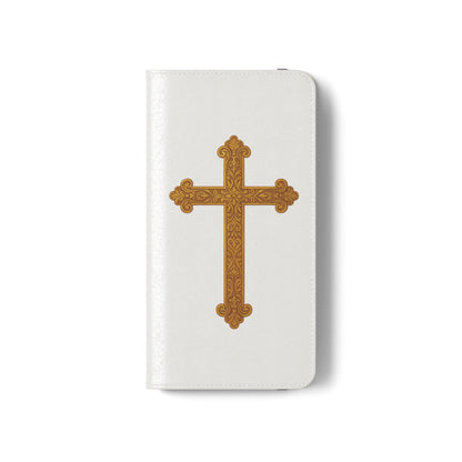 White with Gold Cross & 1 Corinthians 1:18 - Samsung Flip/Wallet Phone Case