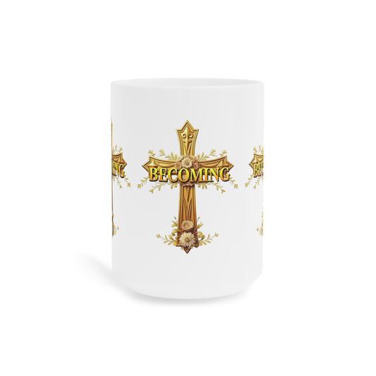Becoming Ceramic Mug – Ornate Cross Design