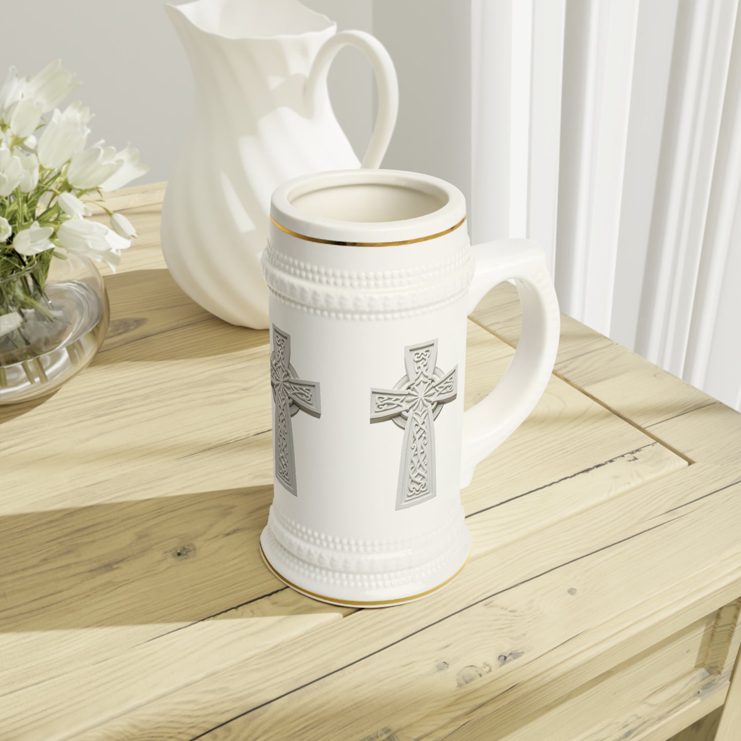 Celtic Cross Beer Stein – Christian Heritage Mug – 22oz Ceramic Stein