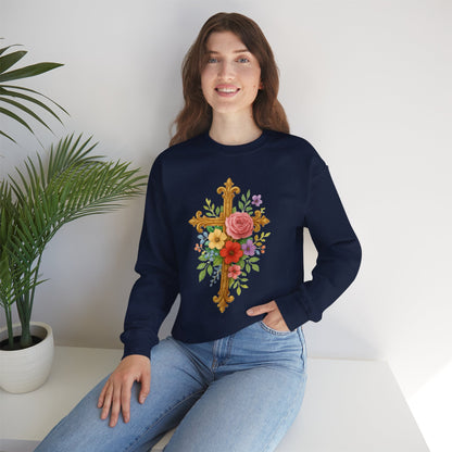 Floral Cross Women’s Sweatshirt – Grace in Full Bloom