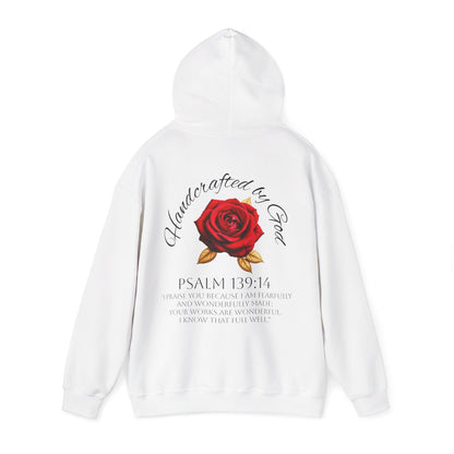 Handcrafted by God Rose Women's Hoodie – Christian Apparel (Dark Lettering)