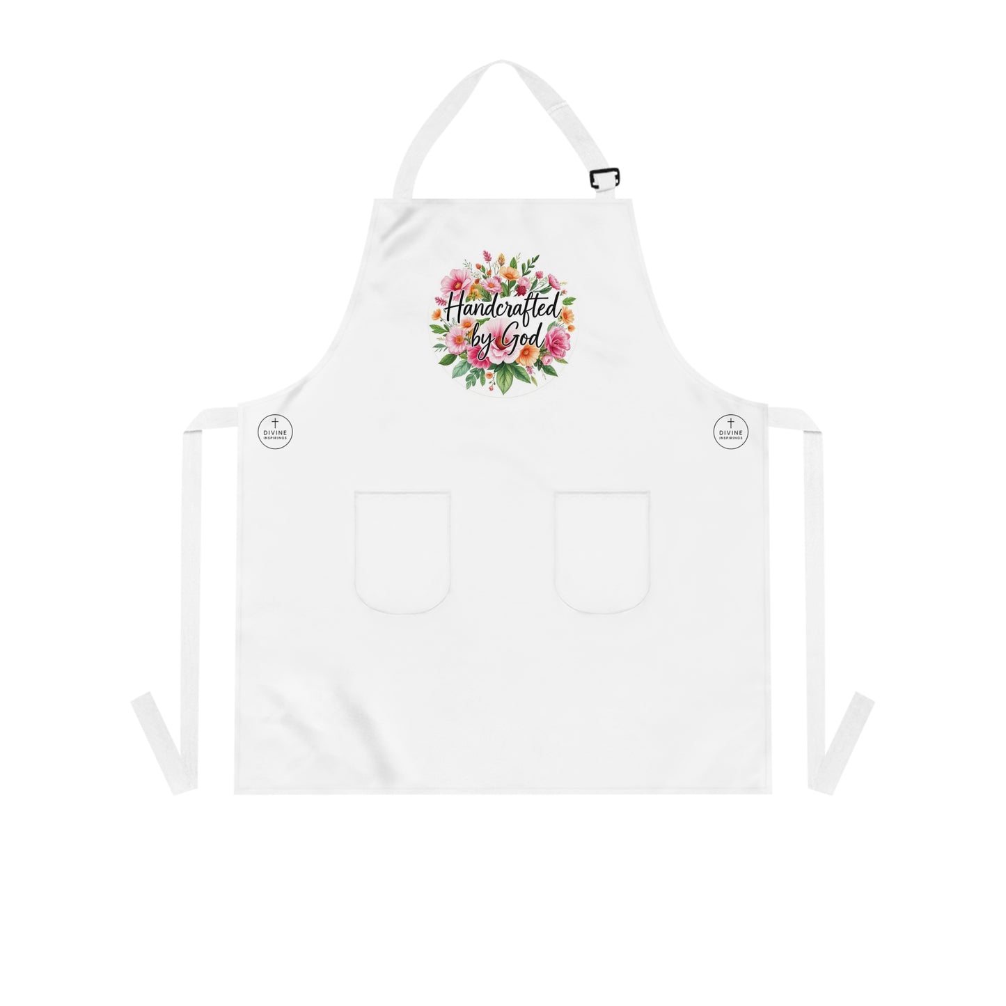 Handcrafted by God Floral Apron — Inspirational Kitchen Apron for Christian Crafters & Bakers