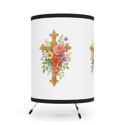 Light of Grace – Floral Cross Tripod Lamp for Faith-Filled Spaces