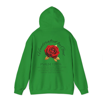 Handcrafted by God Rose Women's Hoodie – Christian Apparel (Dark Lettering)