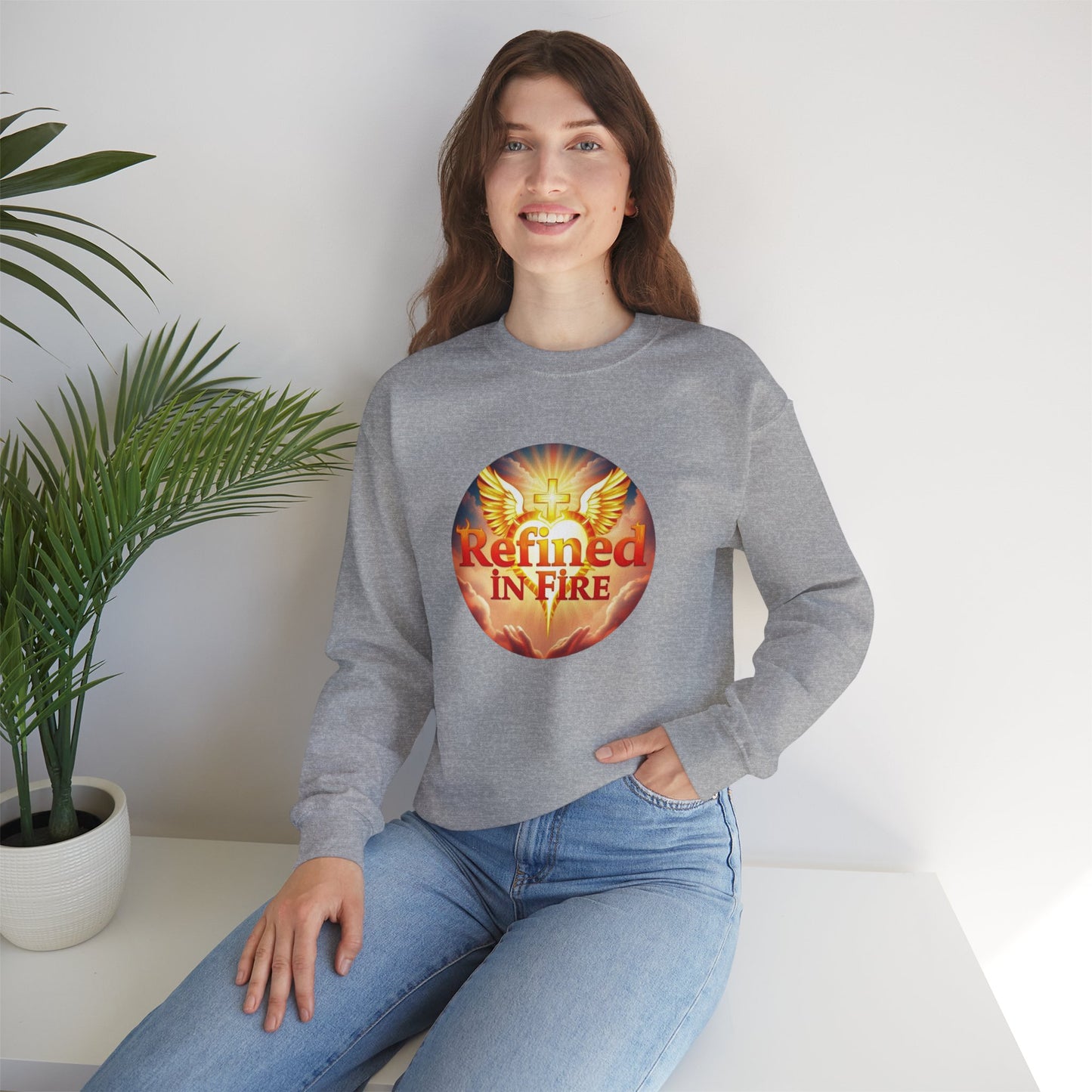 Women’s “Refined in Fire” Christian Sweatshirt – Bold Flame Design Pullover