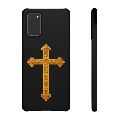 Black Samsung Snap Case – Gold Cross Design