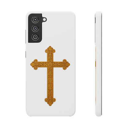 White Samsung Snap Case – Gold Cross Design