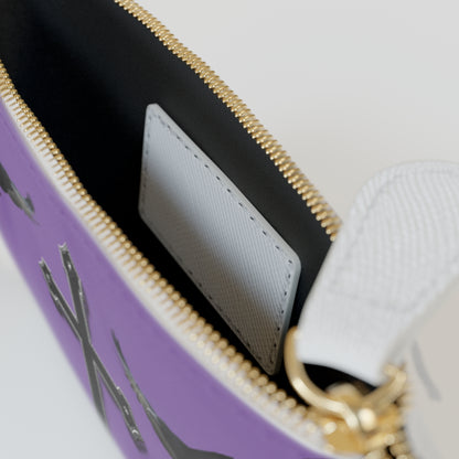 “Shadowed Faith” | Women’s Mini Clutch in Mauve – Black Cross with Flanking Crows