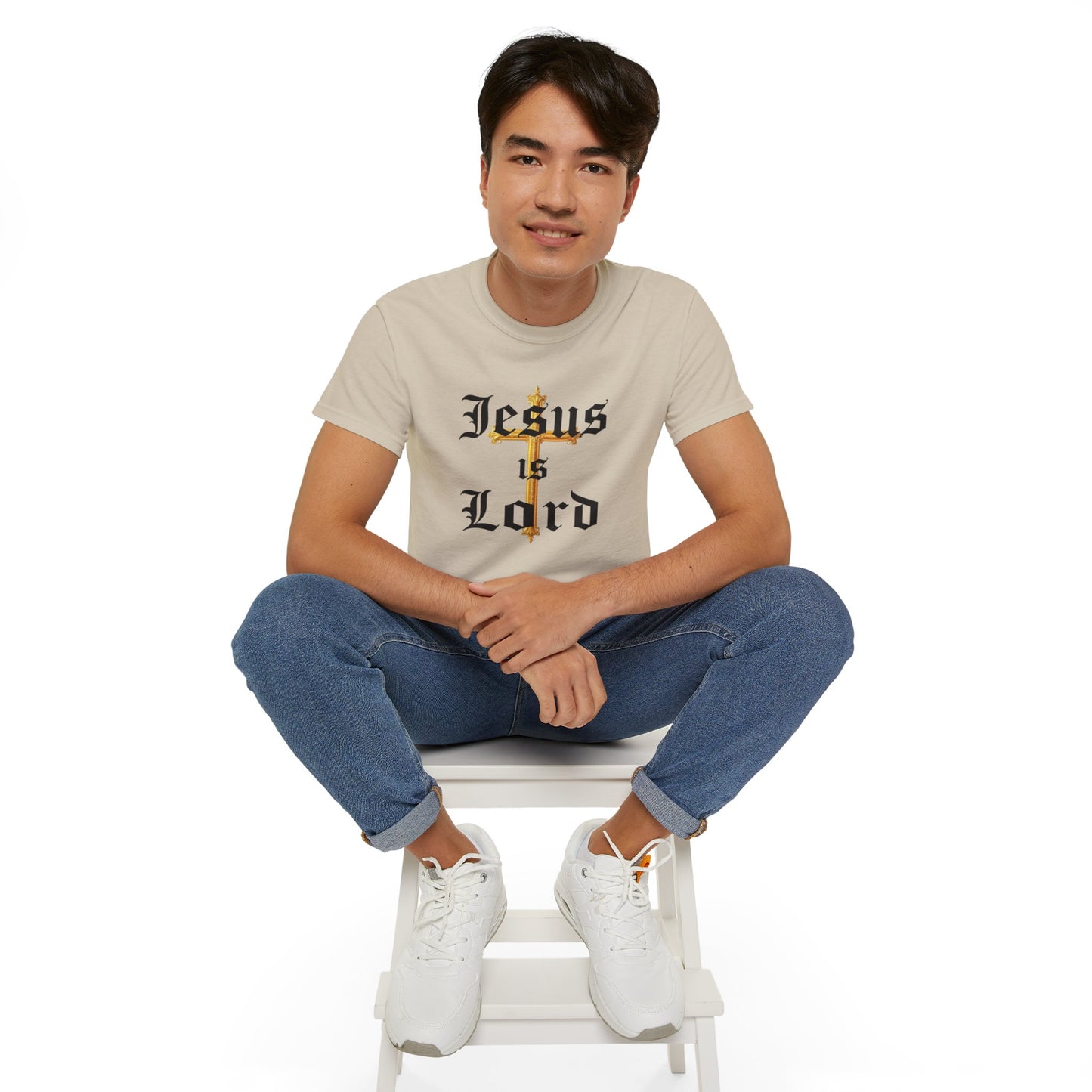Men’s “Jesus is Lord” Christian T-Shirt with Cross – Bold Faith Statement Tee