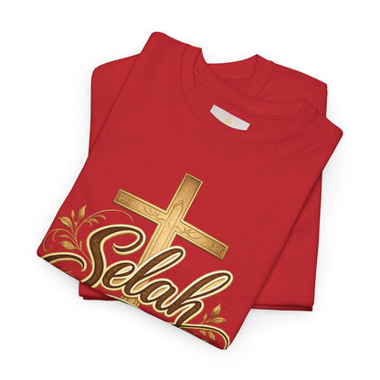 Selah Cross Tee — Women's Christian T‑Shirt with Gold Script