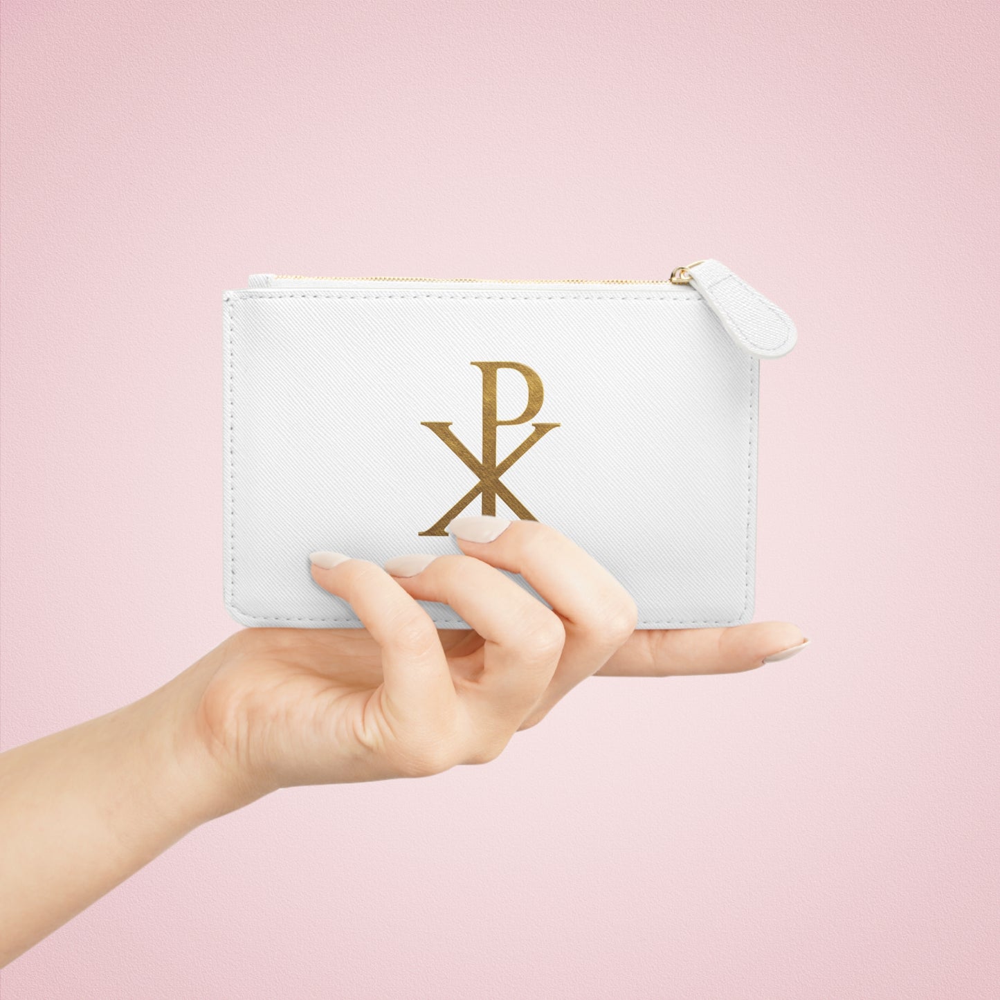 “Divine Seal” | Women’s Mini Clutch – Gold Chi Rho Elegance