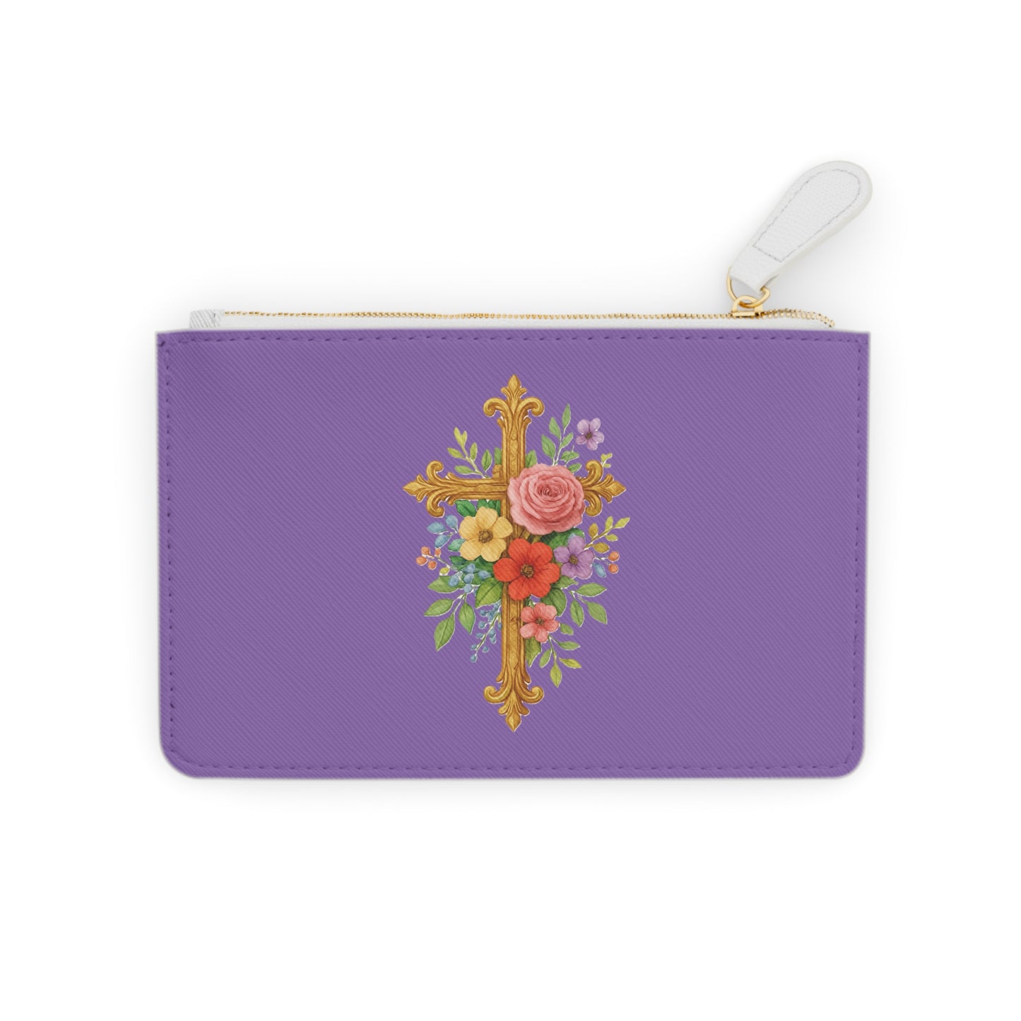 Blooming Faith Black Mini Clutch in Mauve – Floral Cross Accent