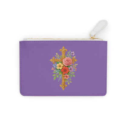 Blooming Faith Black Mini Clutch in Mauve – Floral Cross Accent