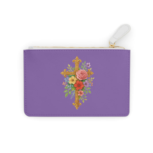 Blooming Faith Black Mini Clutch in Mauve – Floral Cross Accent