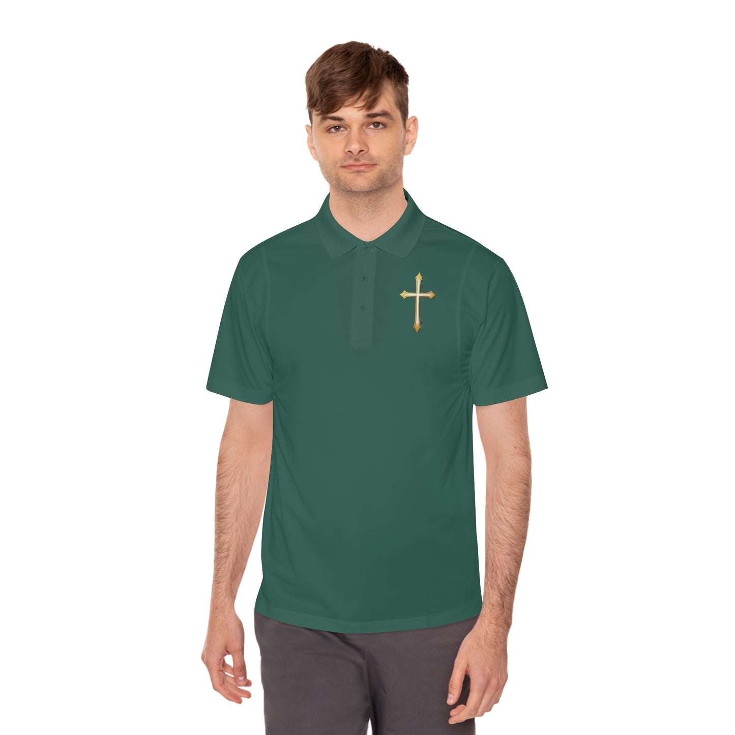 Men’s Modern Gold Cross Polo Shirt – Sleek Faith-Inspired Design