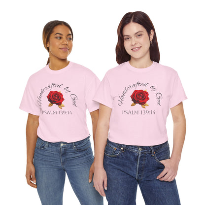 Handcrafted by God (Rose) - Woman's Christian T-Shirt (Dark Lettering)