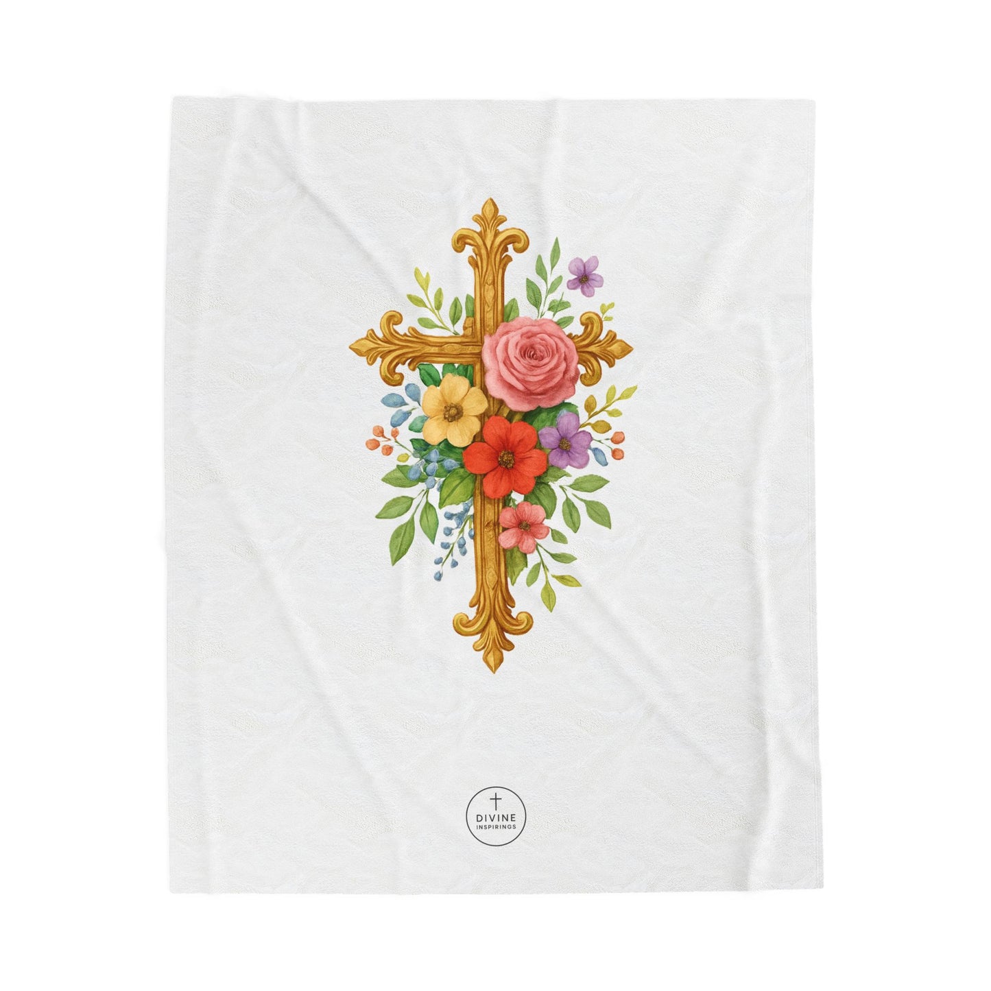 Blooming Faith: Floral Cross Plush Blanket