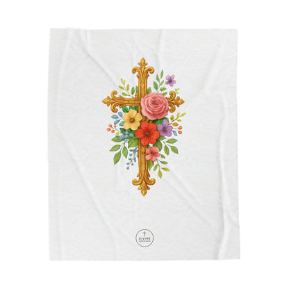 Blooming Faith: Floral Cross Plush Blanket