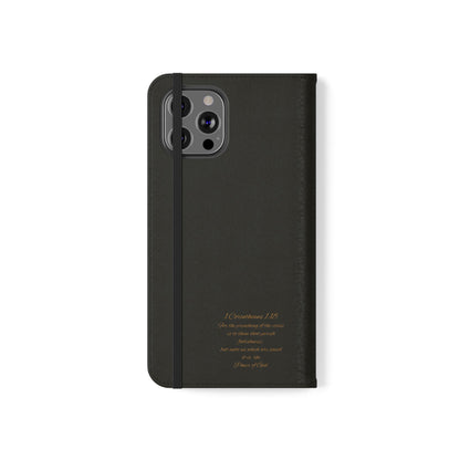 Black with Gold Cross & 1 Corinthians 1:18 - iPhone Flip/Wallet Phone Case