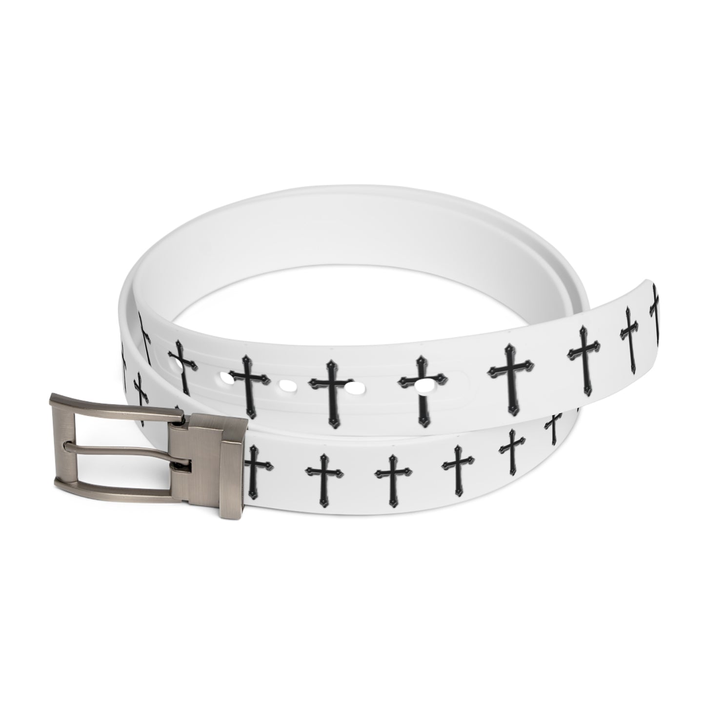 Shield of Faith Belt in White – Black Cross Pattern
