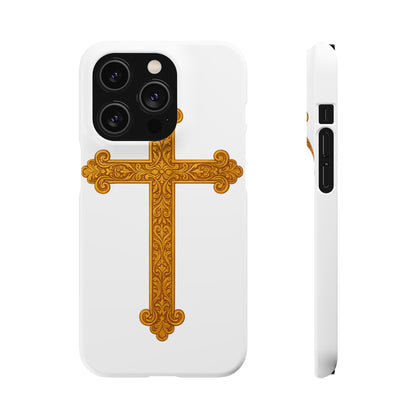 White iPhone Snap Case – Gold Cross Design