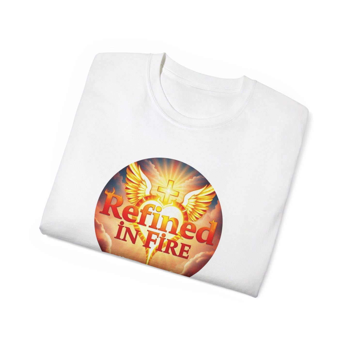 Men’s “Refined in Fire” Christian T-Shirt – Bold Flame Design Faith Tee