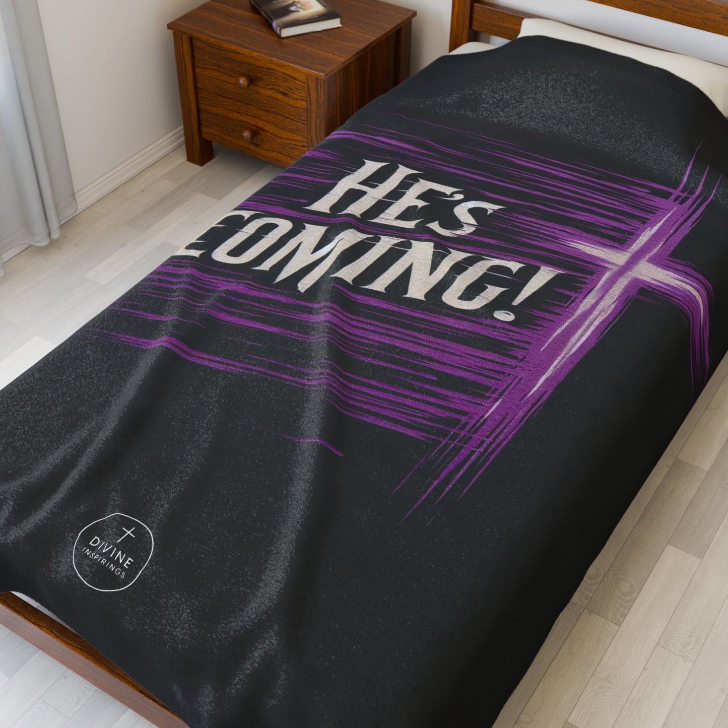 “He's Coming” Velveteen Plush Blanket – Bold Christian Statement Design