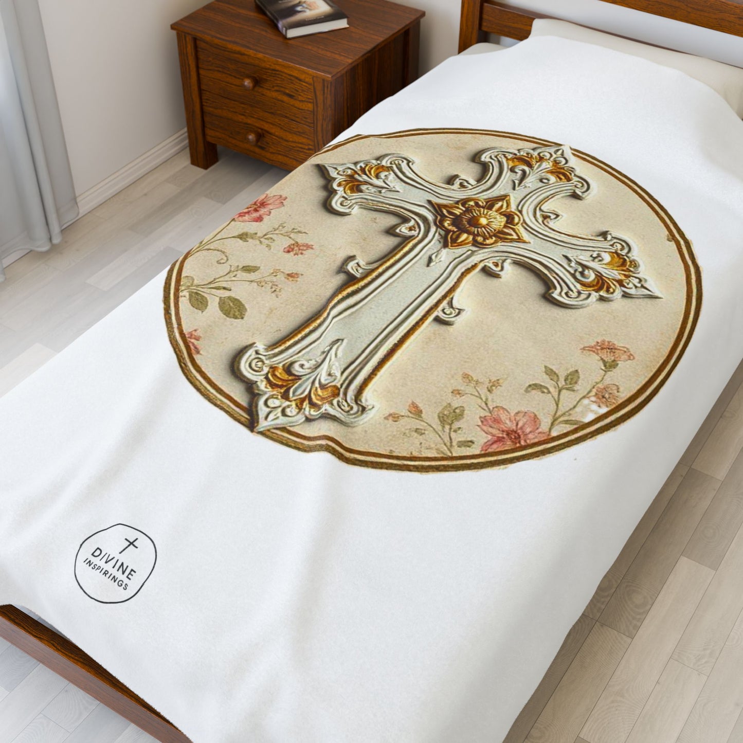 Floral Grace Velveteen Plush Blanket – Luxurious Christian Home Décor