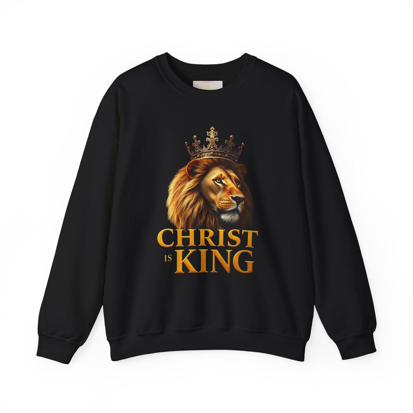 Christ is King – Men’s Christian Sweatshirt with Crowned Lion & Cross