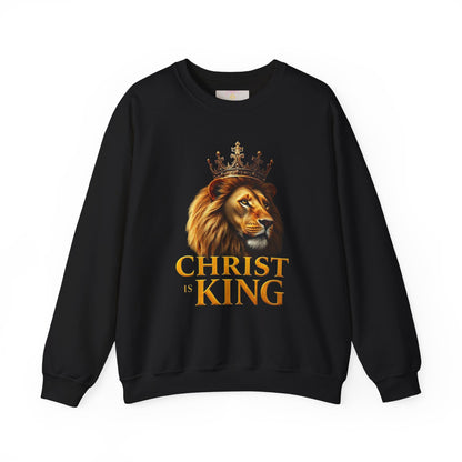 Christ is King – Men’s Christian Sweatshirt with Crowned Lion & Cross