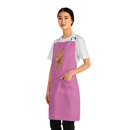 Floral Cross Christian Kitchen Apron in Pink – Faith & Beauty in Every Meal