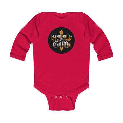 Infant Boys Long Sleeve “Hand Built By God” Onesie – Faith-Based Baby Bodysuit
