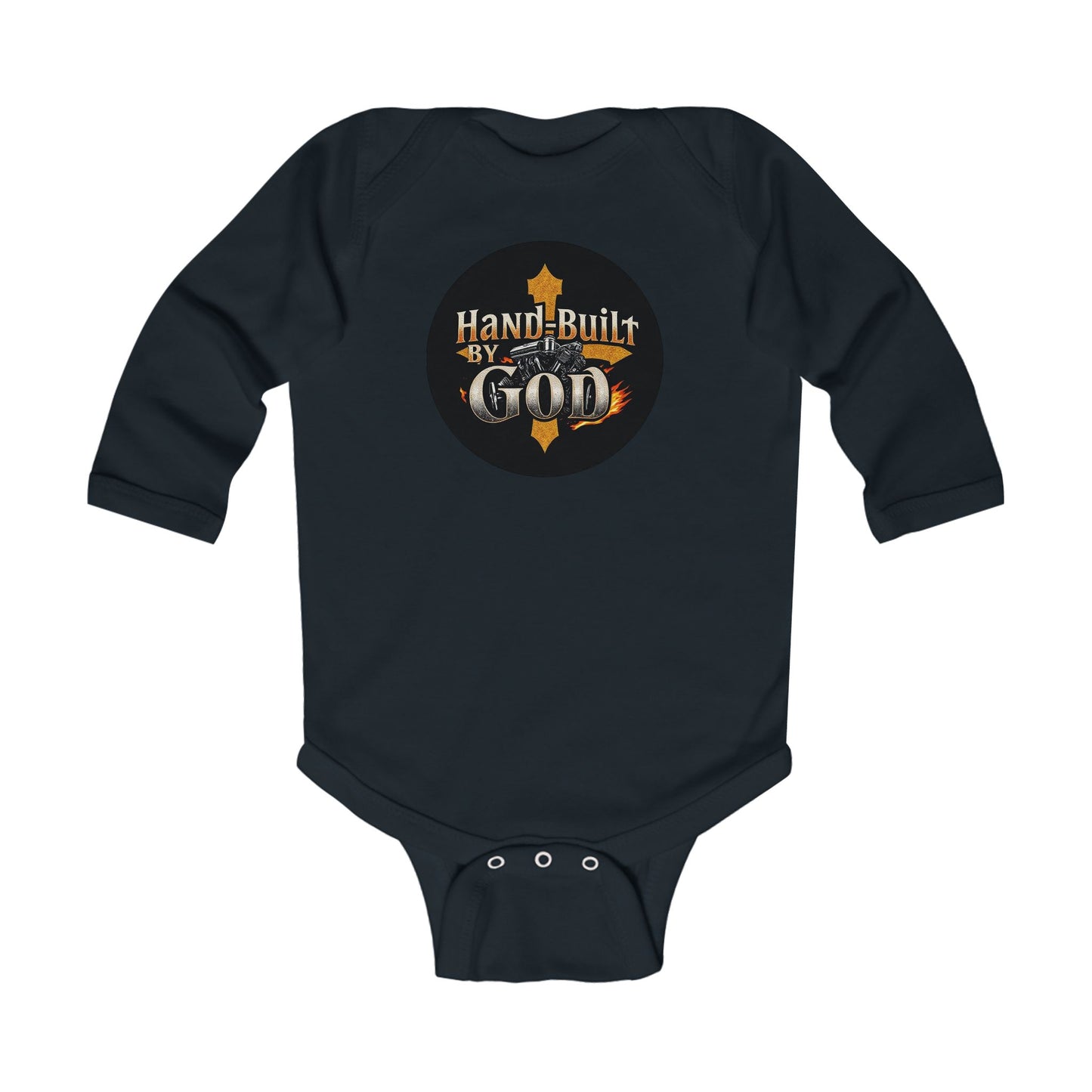 Infant Boys Long Sleeve “Hand Built By God” Onesie – Faith-Based Baby Bodysuit