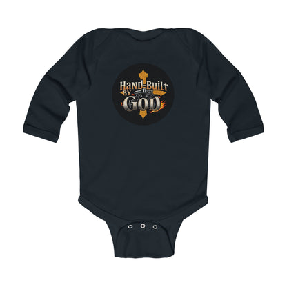 Infant Boys Long Sleeve “Hand Built By God” Onesie – Faith-Based Baby Bodysuit