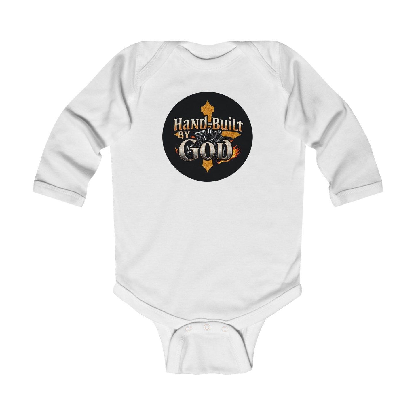 Infant Boys Long Sleeve “Hand Built By God” Onesie – Faith-Based Baby Bodysuit