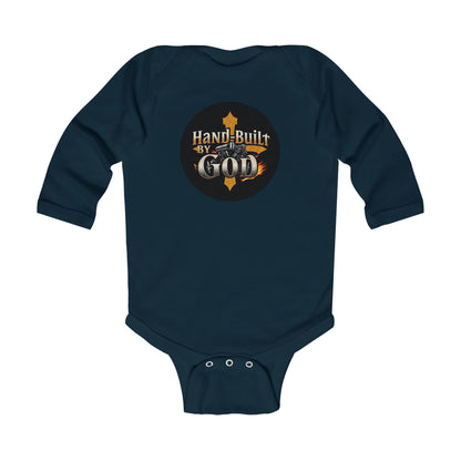 Infant Boys Long Sleeve “Hand Built By God” Onesie – Faith-Based Baby Bodysuit
