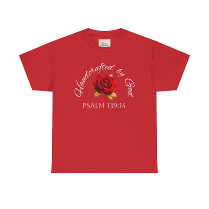 Handcrafted by God (Rose) - Woman's Christian T-Shirt (White Lettering)