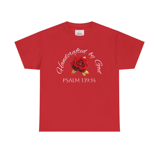 Handcrafted by God (Rose) - Woman's Christian T-Shirt (White Lettering)