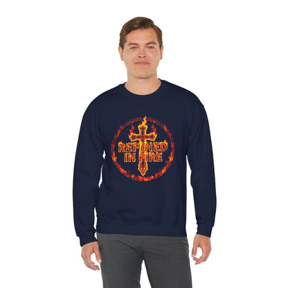 Men’s “Refined in Fire” Christian Sweatshirt – Bold Flame Design Pullover