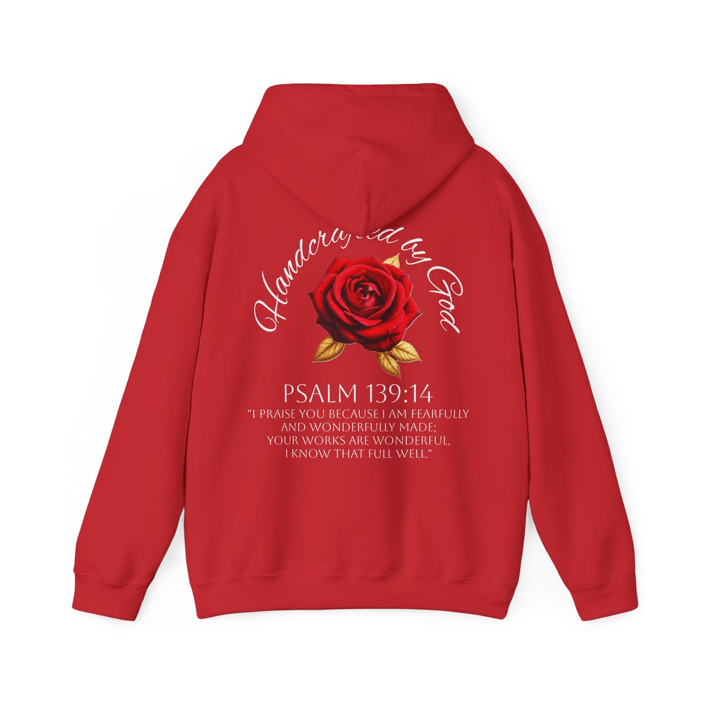 Handcrafted by God Rose Hoodie – White Lettering, Psalm 139:14
