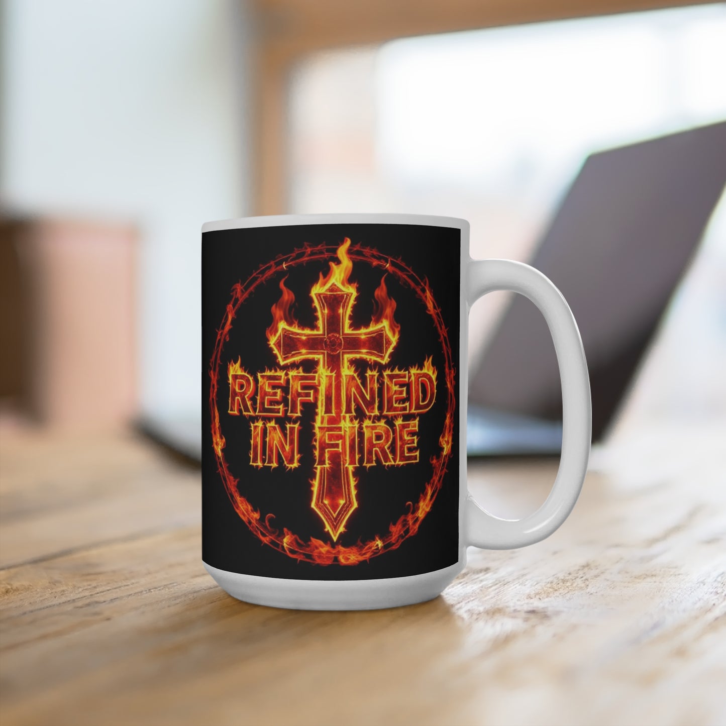 'Refined in Fire' Christian Mug with Cross – 11oz & 15oz Inspirational Faith Gift