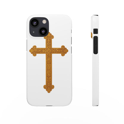 White iPhone Snap Case – Gold Cross Design