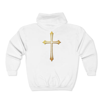 Men’s Modern Gold Cross Zip-Up Hoodie – Everyday Comfort with Faith