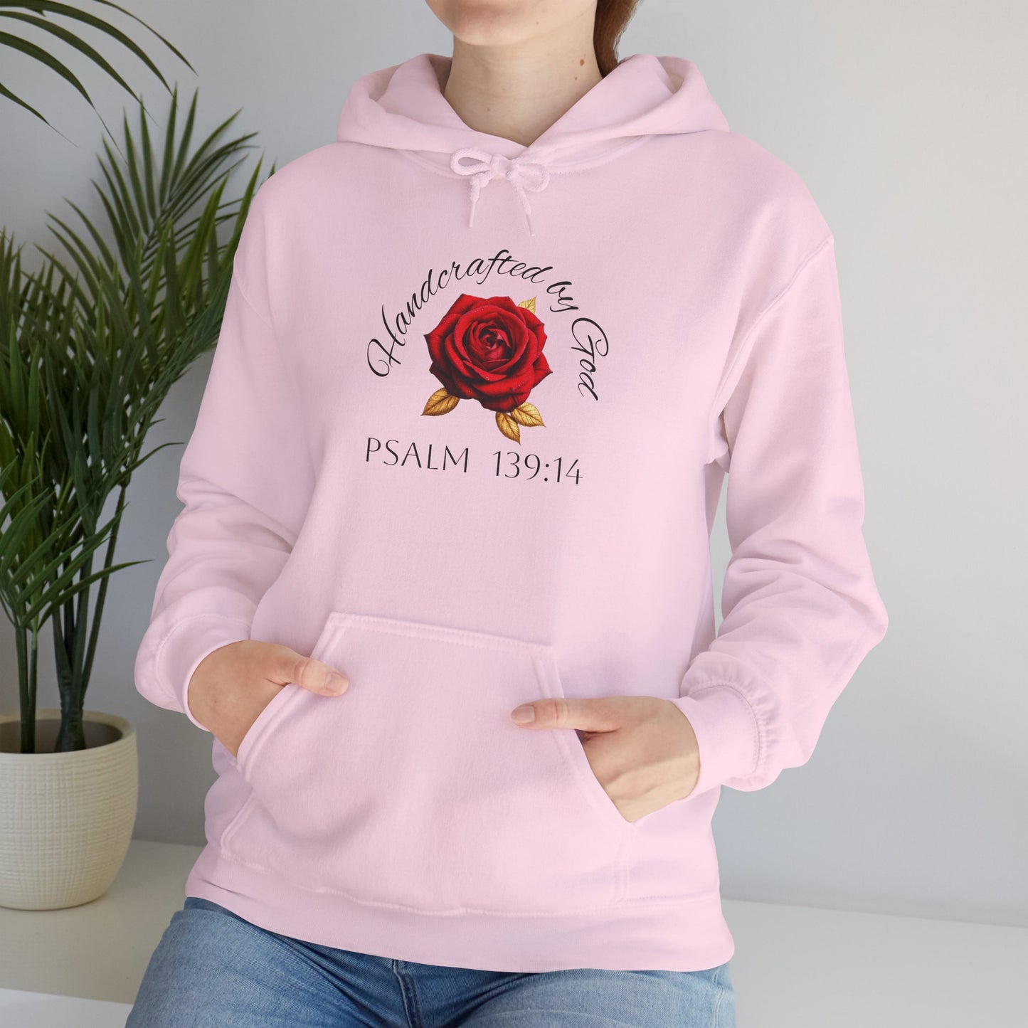 Handcrafted by God Rose Hoodie – Dark Lettering, Psalm 139:14