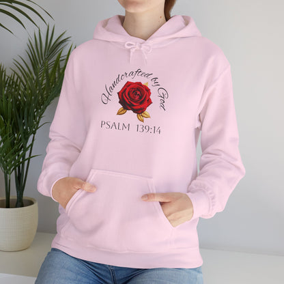 Handcrafted by God Rose Hoodie – Dark Lettering, Psalm 139:14