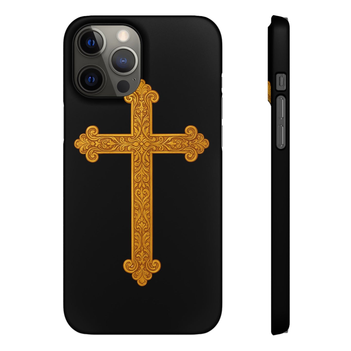 Black iPhone Snap Case – Gold Cross Design