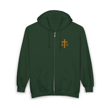 Men’s Alpha & Omega Zip-Up Hoodie – Spiritual Strength & Comfort