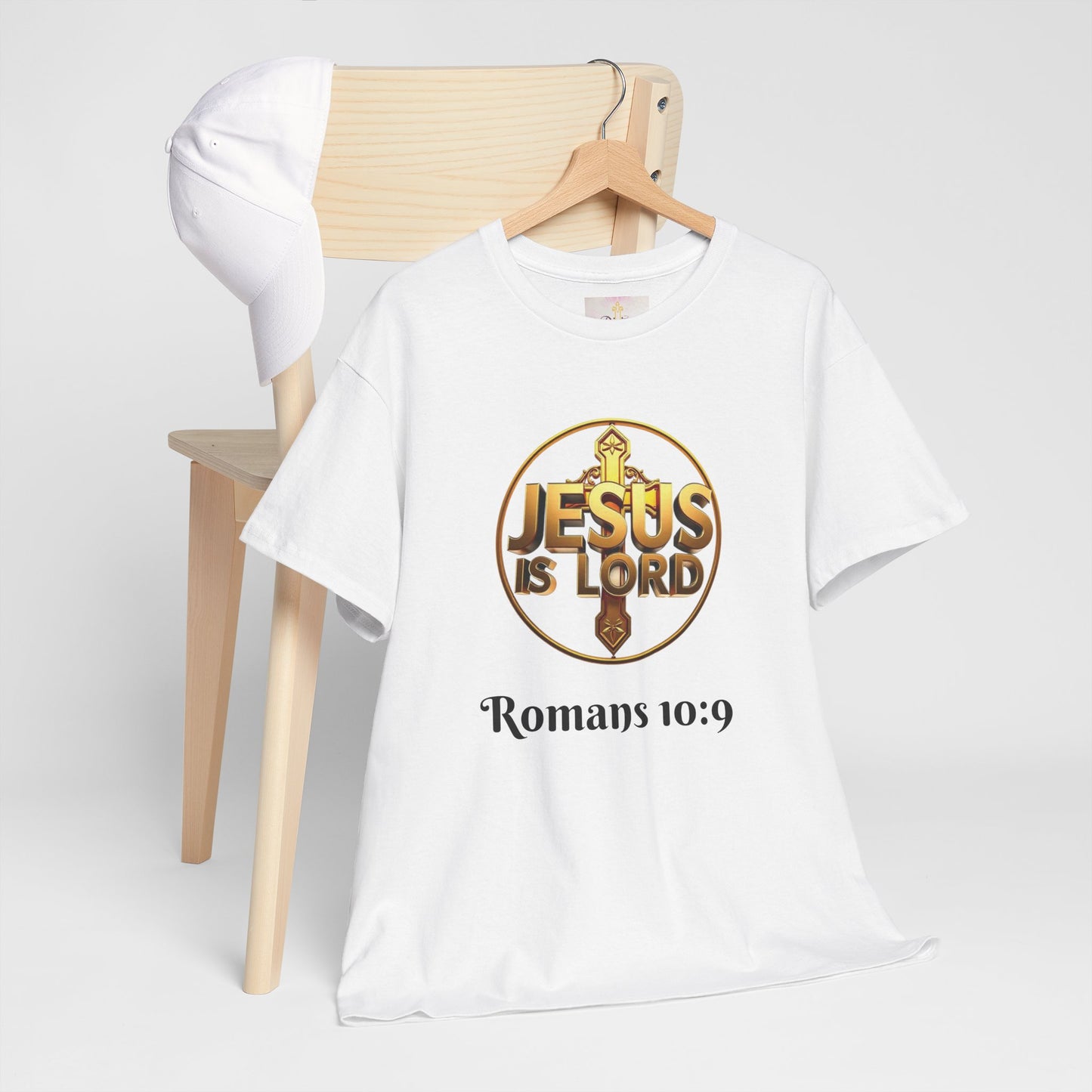 Men’s Romans 10:9 Christian T-Shirt – Jesus Is Lord & He Is Risen (Dark Lettering)