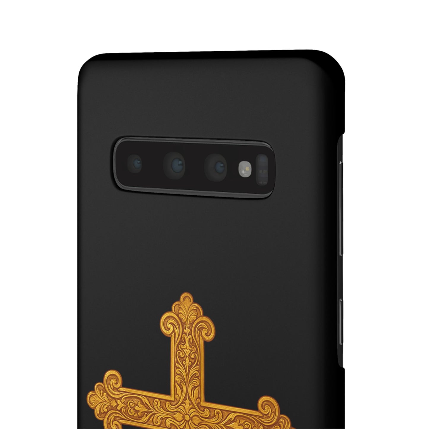 Black Samsung Snap Case – Gold Cross Design